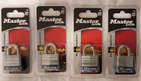 Master Lock No. 7-D Laminated Padlock 3/16" Steel Shackle 1 1/8" Set of 4 New