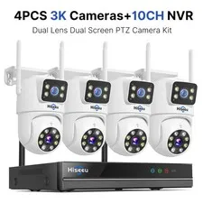 Hiseeu 10CH NVR Wireless CCTV Kit 6MP Dual Lens Cameras Human Detection