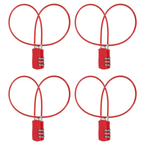 4 Pcs 3 Digit Luggage Cable Combination Lock with 20" Long Cable, Red