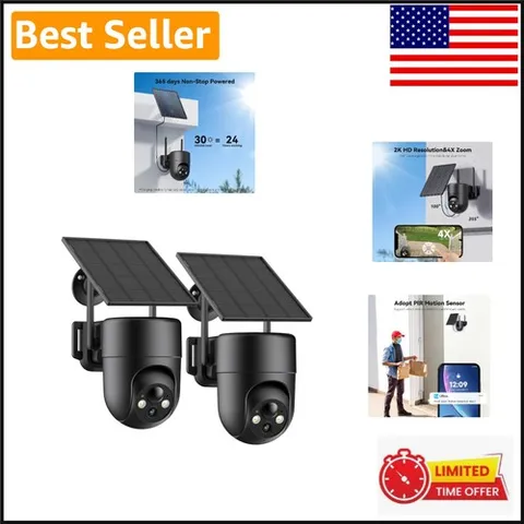 Weatherproof Wireless Outdoor Cameras - 2-Pack with 2K Night Vision and 360° Pan