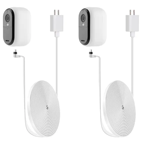 2 Pack 20ft White Outdoor Flat Power Cable for Arlo Essential Security Camera 2n