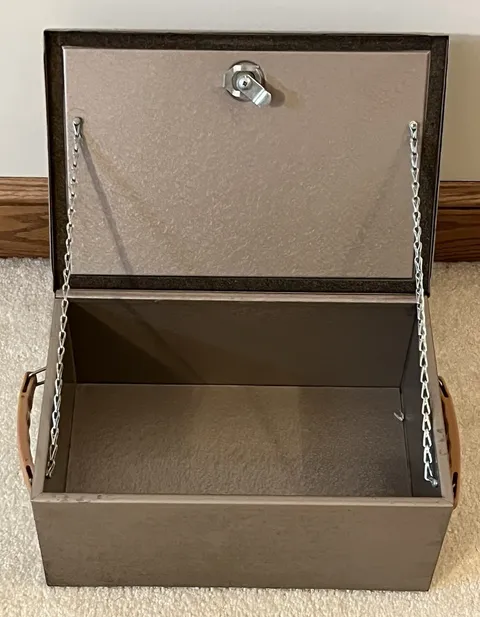 Vintage Insulated Metal Portable Fire Box, 13”x8.5” Interior, Double Handled VGC