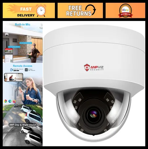 4MP PoE IP Dome Camera with Audio, 98ft IR Night Vision, Security Surveillance