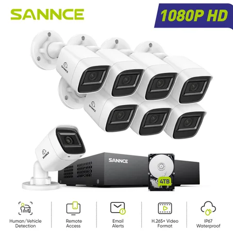 SANNCE 8CH DVR 1080P Outdoor EXIR Security Camera System Human Detection H.265+