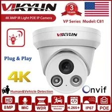 Vikylin 4K 8MP IP Camera IR Night Vision POE Audio Security Outdoor Onvif Wired
