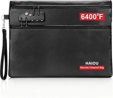 6400°F Fireproof Document Bag with Combination Lock - Heat Resistant Money Bag f