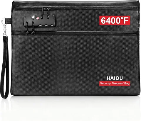 6400°F Fireproof Document Bag with Combination Lock - Heat Resistant Money Bag f