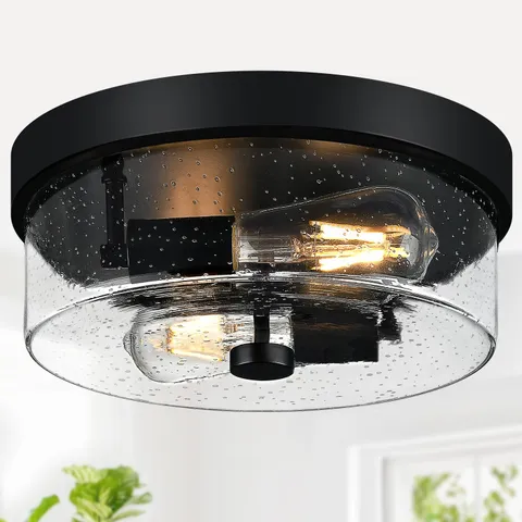 Black Flush Mount Ceiling Light Fixtures, 2-Light Matte