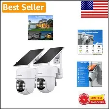 2-Pack 2K Solar Wireless Outdoor Security Cameras - AI Detection & Night Vision