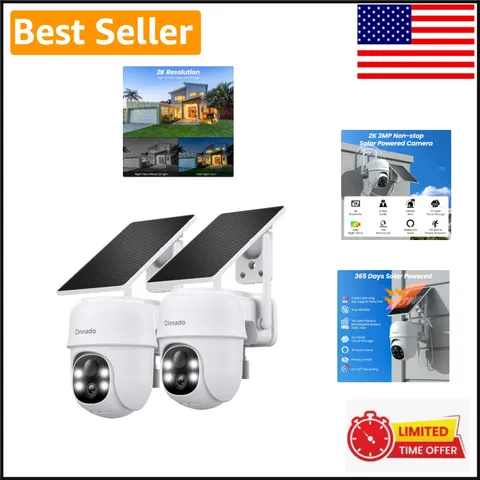 2-Pack 2K Solar Wireless Outdoor Security Cameras - AI Detection & Night Vision