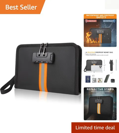 Secure Fireproof Money Bag with Large Capacity & Reflective Strip for Safety