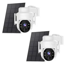 2Pcs Wireless Security Camera 360 Pan/Tilt Solar Powered WiFi Battery Camera