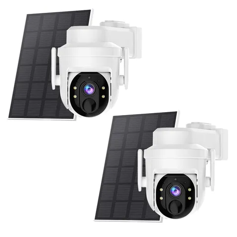 2Pcs Wireless Security Camera 360 Pan/Tilt Solar Powered WiFi Battery Camera