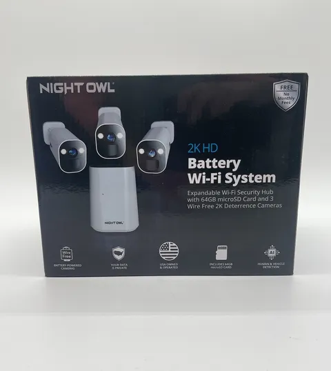 Night Owl 2K 64GB Hub Recorder Security System w/ 3 Battery Solar Cameras