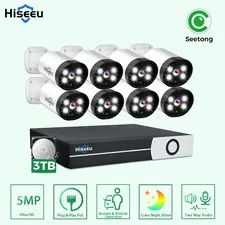 4-8Pcs Hiseeu 5MP PoE Security Camera System 3TB HDD PIR Detection Two Way Audio