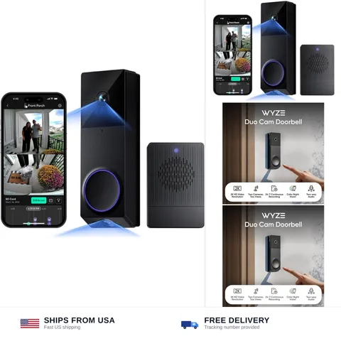 WYZE Wireless Duo Cam Video Doorbell (Chime Included), Battery Powered, 2K Fu...