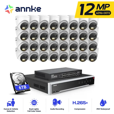 ANNKE 32CH NVR 12MP Color Night POE Security Camera System Outdoor AI Detection