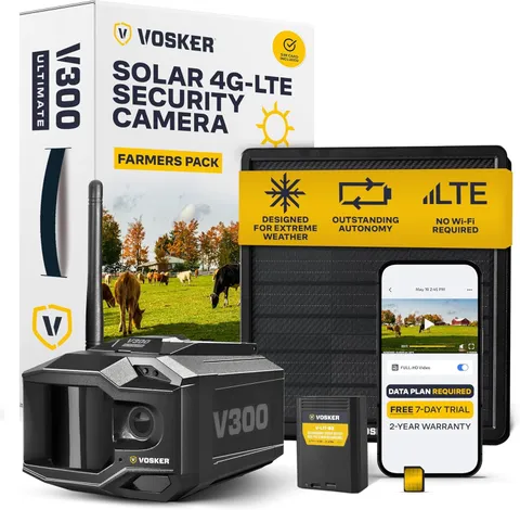 V300 Ultimate Farmers Pack Outdoor Security Camera with External Solar Panel for