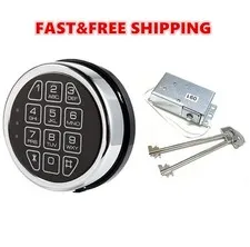 Electronic Gun Safe Lock ‎Replacement Chrome Keypad with Solenoid 2 Override Key