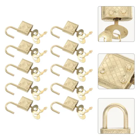 10Pcs Compact Zinc Alloy Padlocks Golden Rustproof Locks for Household Use