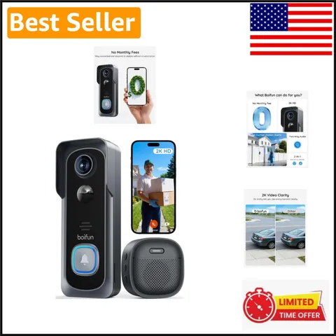 Elegant Wireless Video Doorbell - 166° Wide Angle, No Hidden Costs, Rechargeable