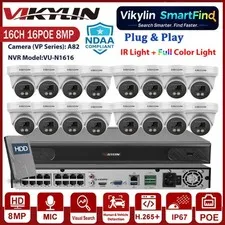 Vikylin Smartfind 16CH 16POE NVR 8MP Full Color+IR Light IP Camera POE Audio Lot