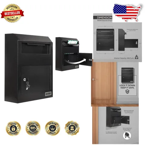 Secure Drop Box Safe - Key Lock Steel Mailbox, 12x15" Wall Mount, Large Capacity