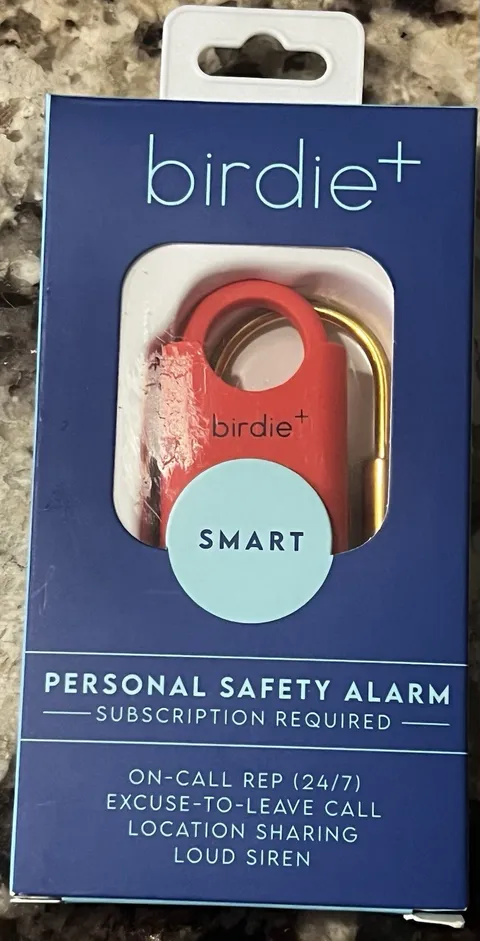 NEW Birdie Plus Smart Personal Safety Alarm RED W/BRASS KEYCHAIN