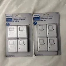 Philips Battery Operated Window Door Alarms 120dB 4-Pack Lot of 2 New 8 Total