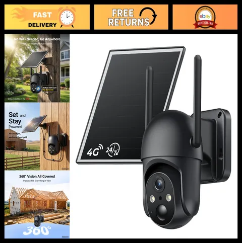 4G LTE Wireless Security Camera, 24/7 Recording, 2K Color Night Vision, PIR Sens