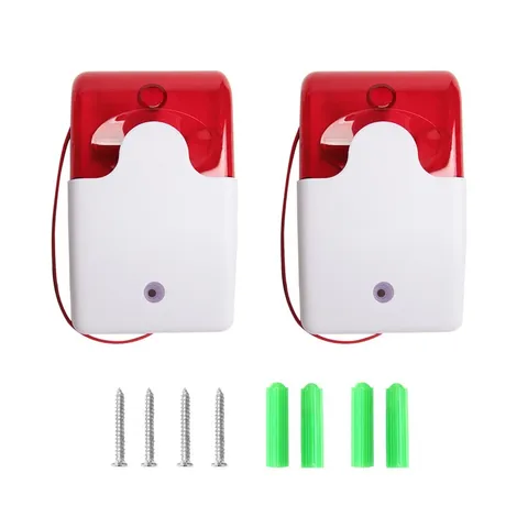 Acxico 2 pcs 12V Mini Wired Sound Alarm Flashing Light 122 x 72 x 43mm, Red