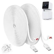 2 Pack 25FT Power Extension Cable Compatible with WYZE Cam Pan 25 feet, White