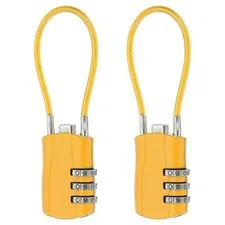 2 Pcs 3 Digit Luggage Cable Combination Lock with 5" Long Cable, Yellow