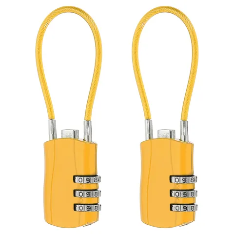 2 Pcs 3 Digit Luggage Cable Combination Lock with 5" Long Cable, Yellow