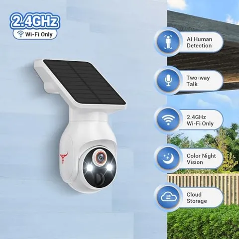 GLOW POP 1080P SECURITY CAMERA WIRELESS WITH SOLAR PANEL, 2.4G WIFI -  WHITE
