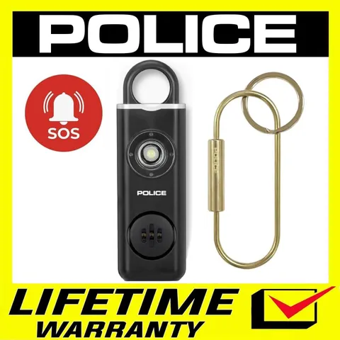 POLICE Personal Alarm Keychain Rechargeable Emergency Siren Flashlight Black