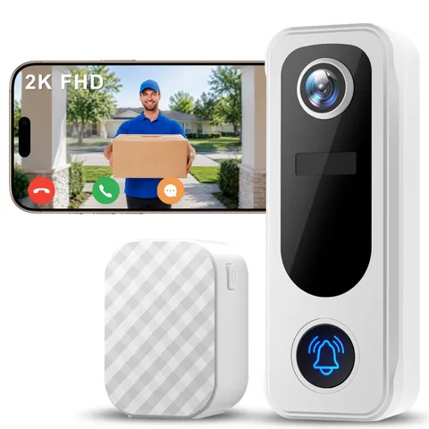 Doorbell Camera Wireless No Subscription - 2K Video Doorbell Wireless with Ch...