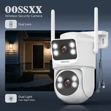 OOSSXX Dual Lens Security Camera Outdoor, 4MP HD, 360 PTZ and Fixed Dual-View,