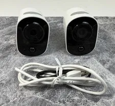 LOT OF 2 Toucan Wireless 1080p Indoor / Outdoor Camera - White TWC200WU w/ Cords
