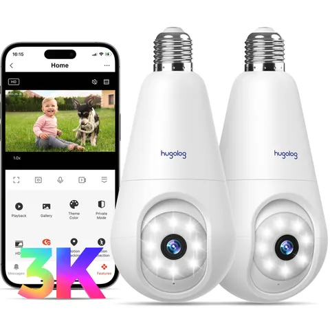 5MP Wireless Light Bulb Security Camera with Night Vision & Motion Detection