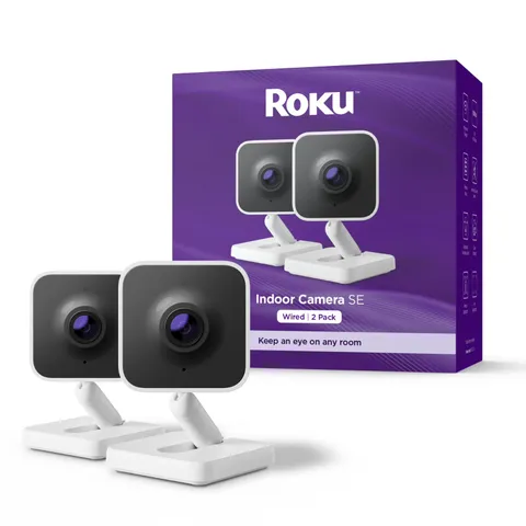 2-Pack Roku Indoor Camera SE - Home Security - Wired Security 1080p HD & Wi-Fi 6