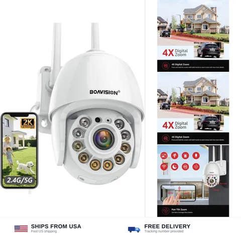 BOAVISION 2K Security Camera Outdoor, Wireless WiFi IP Camera Home Security S...