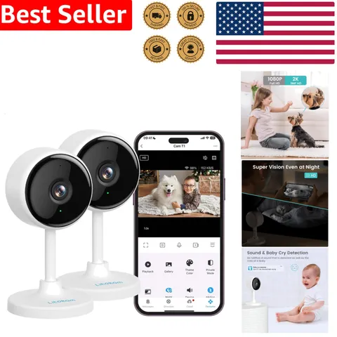 Indoor Security Camera 2K HD WiFi Night Vision Pet Home Monitoring Alexa App
