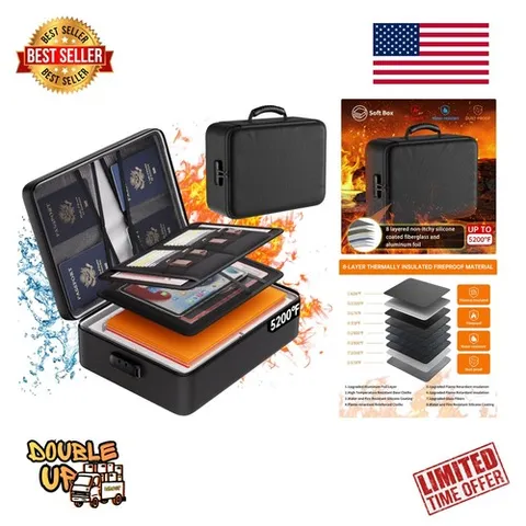 Soft 5200°F Fireproof & Waterproof Document Organizer with Lock | 8 Compartments