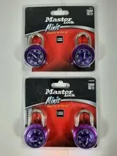 (2) Master Lock Minis - 1533T - 2 Locks 1 Combo - 2-Pack - Purple - Lot of 2 NEW