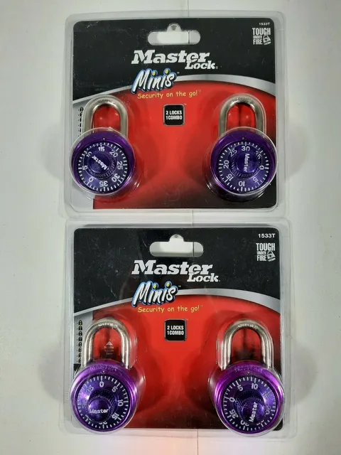 (2) Master Lock Minis - 1533T - 2 Locks 1 Combo - 2-Pack - Purple - Lot of 2 NEW