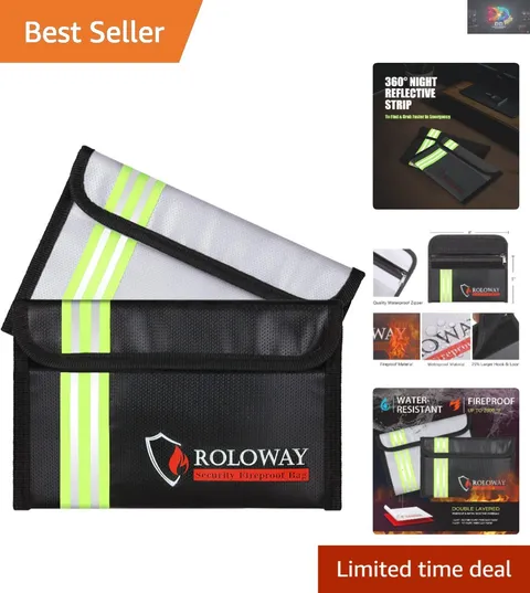 Portable 5x8 Fireproof Bag with Reflective Strip - Valuables & Cash Security