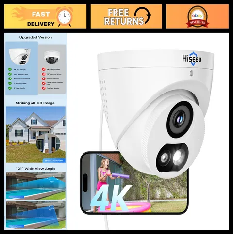 8MP PoE IP Camera, 4K HD, 121° Wide View, Human & Vehicle Detection, 2-Way Audio