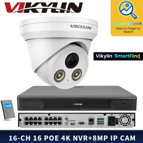 VIKYLIN SmartFind 16POE 16CH NVR System Full Color MIC 8MP 4K Camera homekit Lot