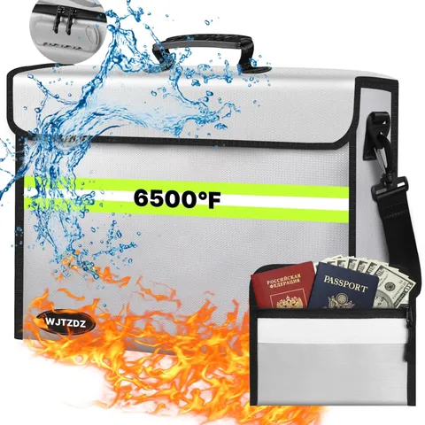 Fireproof Money Bag & Document Box - 6500°F Heat Resistant, Waterproof, 10 Layer